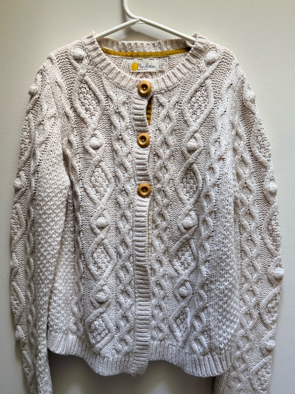 Mini Boden Cable Knit Cream Cardigan size 11-12 girls